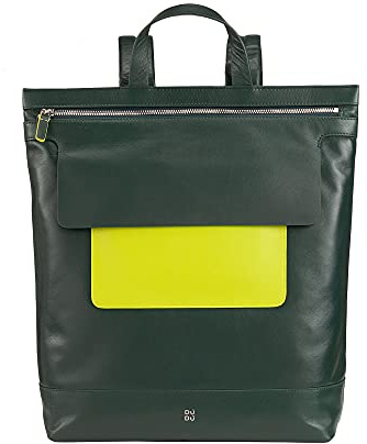 DUDU Herrenrucksack, weicher lässiger Damenrucksack aus echtem Leder mit Reißverschluss Großer bunter Rucksack für die Arbeit und Freizeit Mangrove