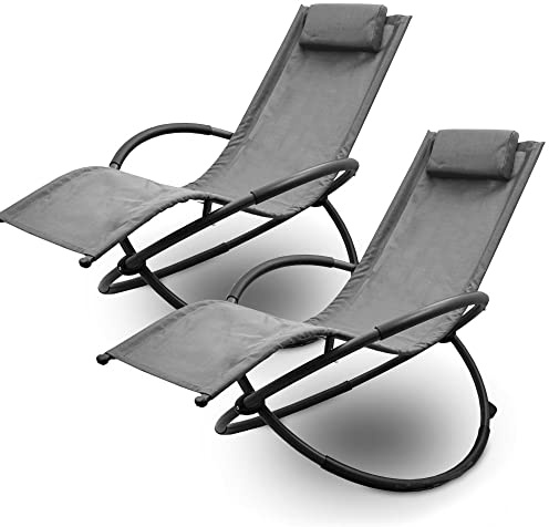 Lacestone Relax Liege Liegestuhl Gartenliege Sonnenliege Klappsessel Relaxliege Schaukelliege Klappbar (2X Relaxliege, Anthrazit)