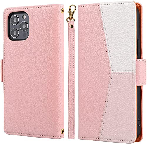 ZCDAYE Phone Case for iPhone 11 Wallet Case with Card Slots Wrist Strap, Folio Flip Leather Cover for iPhone 11 - Splicing Pink