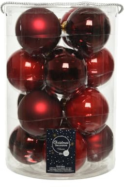 Decoris Christbaumkugeln Weihnachtsrot Glanz & Matt - 16 Stück Glas 8 cm Durchmesser - 16 STK. a 8 cm