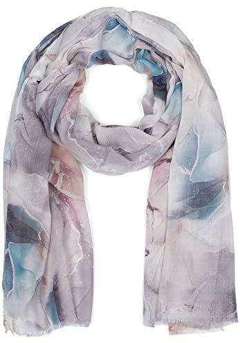 styleBREAKER Damen Schal mit edlem Marmor Muster und kurzen Fransen, leichtes Tuch in Pastell Farben, Stola 01016219, Farbe:Grau
