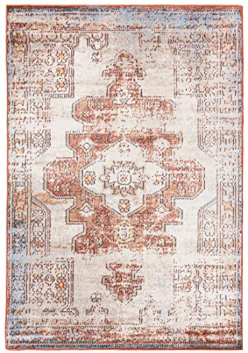 Mazovia Orientalisch - Vintage Teppich - Kurzflor - Weich Teppich für Wohnzimmer, Schlafzimmer, Esszimmer - ÖKO-TEX Wohnzimmerteppich – Kurzflorteppich - Terracotta Orange 140 x 200 cm