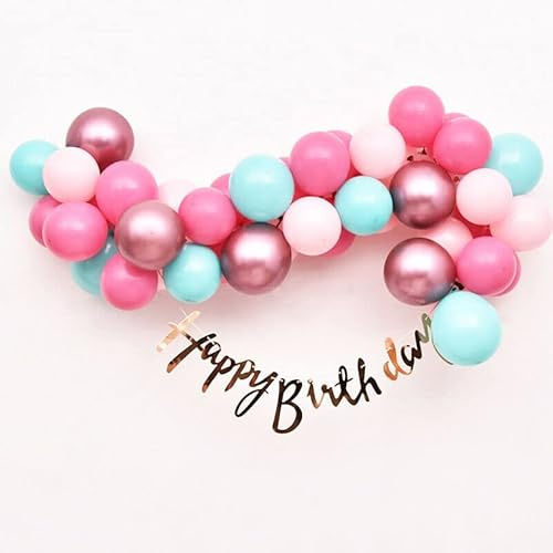 59-teilig Luftballons Set Happy Birthday Geburtstag Girlande Party Konfetti Deko, Farbe:Türkis/Pink