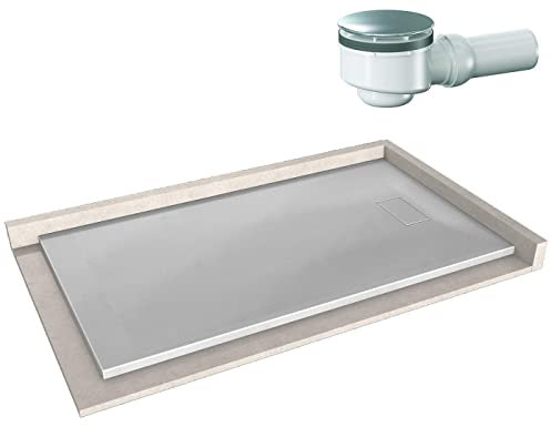 BERNSTEIN Duschtasse 90x160 cm Beton-Optik matt Flache Bauhöhe, Duschwanne der GT-SERIE aus SMC, Rechteckiges Duschbecken mit Gefälle, SMC -Duschwanne Komplett mit Dallmer Ablauf Orio