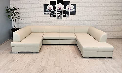 Quattro Meble Echtleder Ecksofa U-Form London U 170x333x200 Sofa Couch mit Schlaffunktion, Bettkasten Echt Leder Eck Couch Ledersofa Farbauswahl