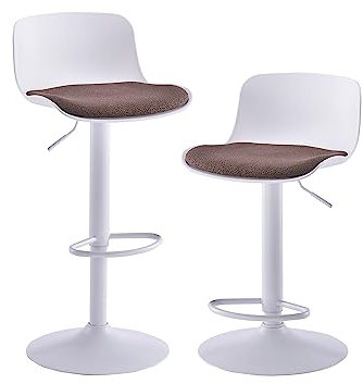 Kidol & Shellder Barhocker 2er Set Esszimmerstuhl Weiß Braun Fleece Teddy Sitzkissen Drehbar Höhenverstellbar aus Metall Kunststoff Haus Küche Bistro