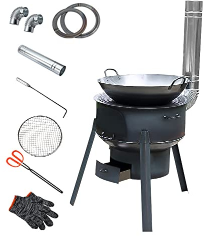 Firewood Outdoor Movable Ground Pot Wood Stove Multifunction Thicken Home Rural Stove Detachable Rocket Grill for Emergency, Hiking, Camping, Backpacking, Picnic, BBQ
