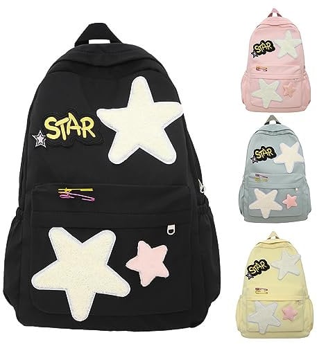 Y2k Backpack Star, Star Y2k Süßer Kawaii Rucksack für die Schule, Kawaii Star Ästhetische Rucksäcke (Black)