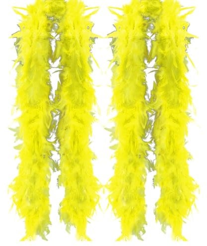 2 Stück Flauschige Federboa zum Basteln, Federboa,Länge 200cm,Feder-Schal,Turkeyfeder Verkleidungszubehör,Halloween-Handwerk,Hochzeitsdekoration,Federstola Federschal Kostüm Karneval Mottoparty,Gelb