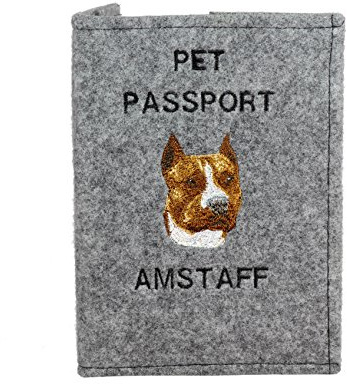 Art-Dog Hundepasshülle - Handgefertigte Filzhülle mit gesticktem Muster - Tierärztliche Reisepasshülle für Hunde - 17x12,5cm - American Staffordshire Terrier