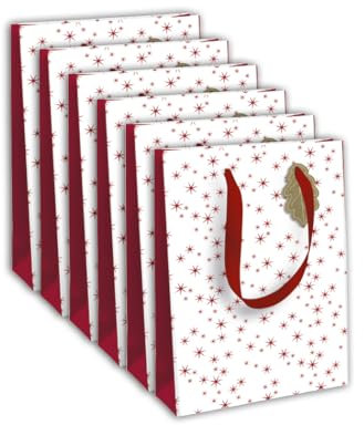 Clairefontaine X-29508-3Cpack - Packung 6 Geschenktasche - Tüte Excellia, Format M (21,5x10,2x25,3 cm), 210g, geeignet für Geschenke, Sternen Rot - Weiß, Weihnachten Liebesapfel, 1 Pack