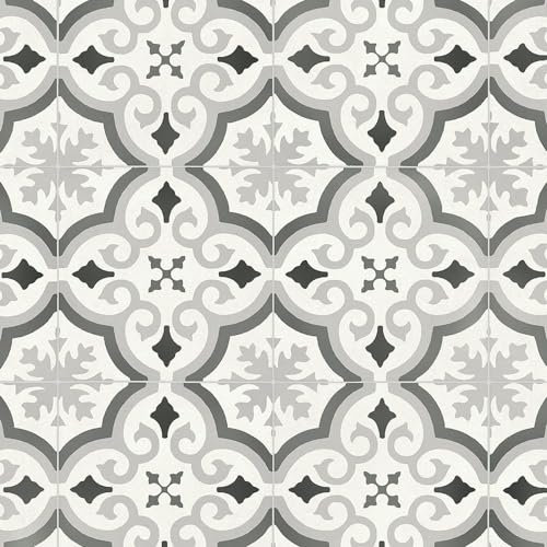 VINYL FLOORING UK White Grey Morrocon Effect Anti-Slip Vinyl Flooring for LivingRoom, Hallways, Kitchen, 2.8mm Thick Cushion Backed Vinyl Sheet, Waterproof Lino Flooring-2m(6'6) X 2m(6'6)-4m²