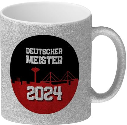 Leverkusen Glitzer-Kaffeebecher mit Spruch Deutscher Meister 2024 Ideal für Leverkusen-Fan Fußball Meisterschale Top Liga NRW Rhein Meisterschaft
