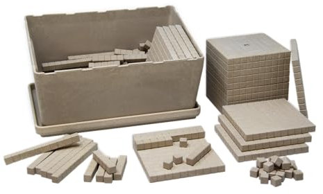 WISSNER Erweitertes Dienes Mathe Würfel-, Rechenstäbchen- & Platten-Set in naturfarben für die Vorschule & Grundschule - 151-teilige, öko-freundliche Rechenhilfe inklusive RE-Wood Box mit Deckel