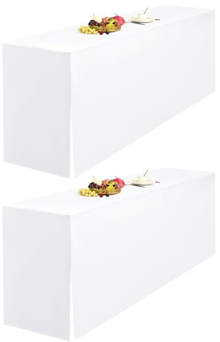 LYAFS 2er-Pack Weiß Biertischhusse 220 x 70 cm Split-Design and Natürliche Hängekante Biertischhusse für Bierzeltgarnitur Blickdicht Waschbar Tisch für Hochzeit Sammeln Empfang Outdoor-Bankette