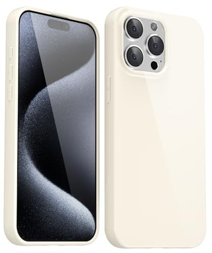 Svanove for iPhone 15 Pro Case Silicone, Glossy Soft Rubber Gel Jelly Cute Protective Plastic Simple Plain Phone Case Cover for Women Girl, Slim Thin Flexible Shockproof TPU, Beige Stone White