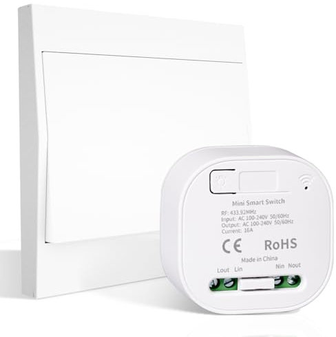 MOES Interruptor Inalámbricas Autoalimentado de Luz Conmutador RF433,10A 2200W, Sin Cables Sin Bateria, Interruptor Pared con Receptor Lámpara Casa Iluminación(Kit de 1 vía)
