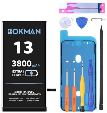 bokman for 13 Battery Replacement, High Capacity 3800mAh Li-ion Polymer Battery with All Tool Ki