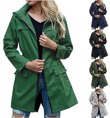 ZEZKT 2024 Vêtements Imperméables Femme Léger Veste de Pluie Long Manteaux Imperméables avec Capuche D'extérieur Coupe Vent Grande Taille Décontracté Impermeable Veste Pas Cher
