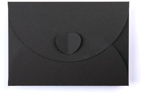 PresentFill® Briefumschläge (25 x Stück) DIN C6 ohne Fenster mit Herz Verschluss in Schwarz - aus 210 / gm² starkem 100% Recycling Vintage Kraftpapier im Format 162 x 114 mm