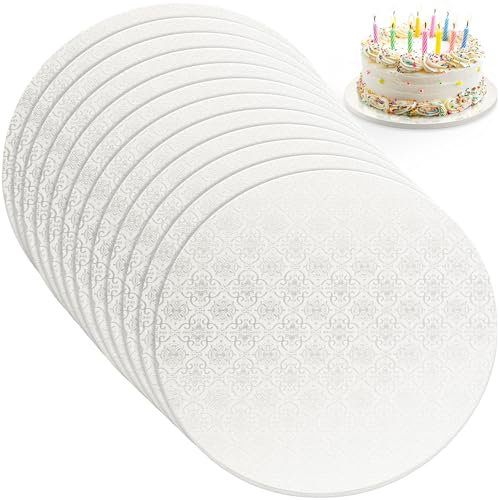Sottotorta - 25 cm/10 pollici, rotondo, bianco, confezione da 12 - Vassoio per fusti in cartone - Base per esposizione di torte a più livelli - Cerchi con fondo spesso - di PixiPy