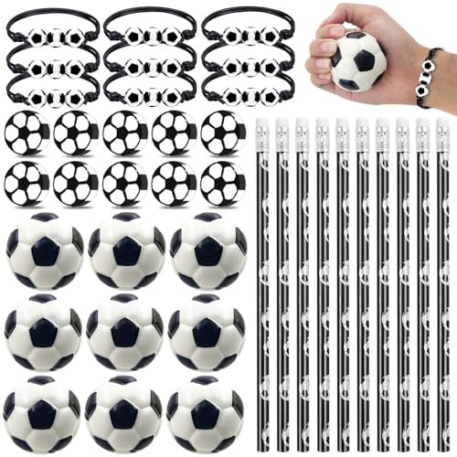 Meanju Calcio 40 Pezzi Compleanno Ragazzo, Matite, Gomme, Mini Pallone, Bracciale, Pallina Anti Stress, Softball, Regalo Compleanno Calcio