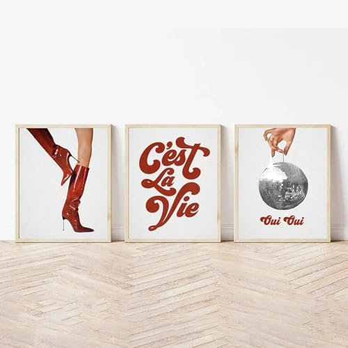 Discokugel-Drucke, Retro-Galerie, Wandkunst, Leinwandgemälde, trendiges französisches Vintage-Poster der 70er Jahre, adrette Raumdekoration, Wandbilder, 20 x 30 cm (8 x 12 Zoll), 3 Stück, rahmenlos