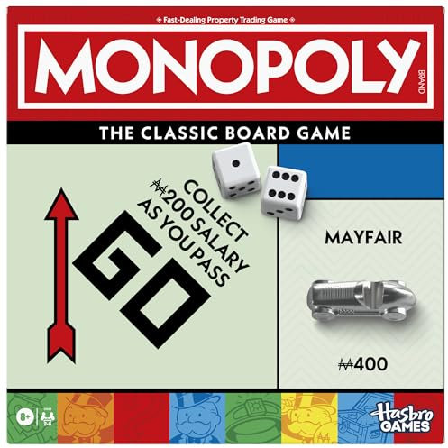 Monopoly Board Game with Storage Tray and Larger Tokens - English Version