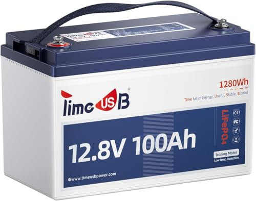 Timeusb 12V 100Ah TM Batería de Litio con Protección de Baja Temperatura,1280Wh con 100A BMS,15000 Ciclos Profundos,IP65 LiFePO4 Batería para Motores Trolling,Yates,Barcos,Campers,Energía para el Hoga