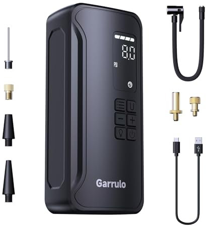 Garrulo Compressore Aria Portatile, Mini Compressore con Manometro, Gonfiatore Elettrico Portatile Pompa Elettrica con Batteria per Auto/Bicicletta/Palla/Moto