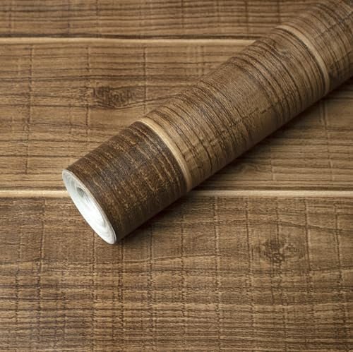Tinicor Wood Self Adhesive Wallpaper, Sticky Back Plastic Wood Effect Vinyl Wrap, Peel and Stick Waterproof Vintage Wallpaper, Decorative Kitchen Cabinet Wall Furniture, Dark Brown 44cm X 300cm