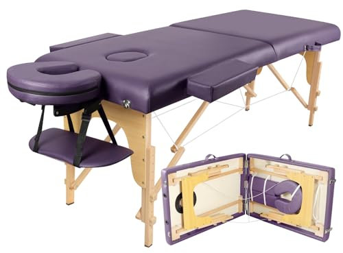Higliocas Table de massage portable pour cils – Lit de massage pliable en bois à 2 zones avec sac tissé pour tatouage, épilation à la cire, spa et physiothérapie