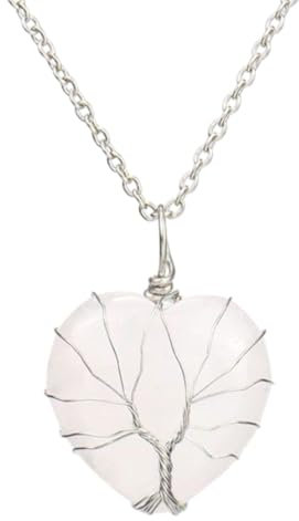 UYRVAPE Collier Arbre de Vie avec Cristal pour Femme, Cristaux forme de coeur Collier Argent, Pendentif en Cristal Arbre de Vie Collier, Énergie Naturelle, Pierres précieuses, Cadeau pour Femme Filles