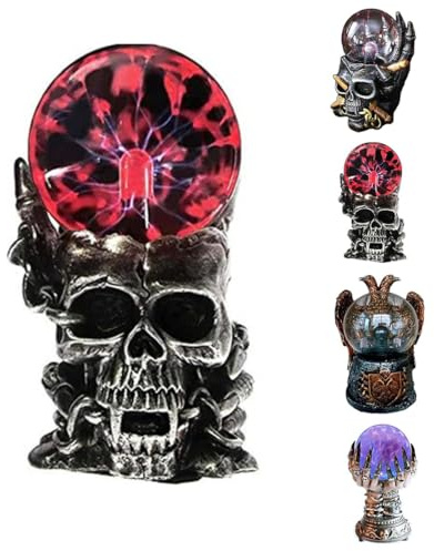 JHzood Skelett Magic Touch Plasmakugel lamp,klassische Neuheit Vintage Spaß Kristallkugel, bunte Nebel elektrische Blitz Ball Wissenschaft Spielzeug für Kinder, Weihnachten,Halloween (skull)