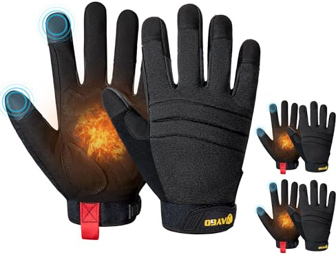 KAYGO Thermo Mechanische Arbeitshandschuhe Liner Gefüttert 3 Paar, KG127WB | Warme Mechaniker Arbeitshandschuhe, Ideal für Winter Arbeit Kühlhaus Lager Bau bei kaltem Wetter (Voll Schwarz, L, Gr 9)