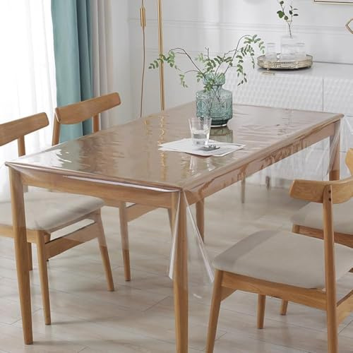 DASIAUTOEM Tischdecke Transparent, Durchsichtige Tischdecke 150x230 cm | Tischfolie Durchsichtig, Wasserdicht Abwaschbar PVC Folie Fettdicht Tischschutzfolie für Hochzeit Innen Außenbereich Party