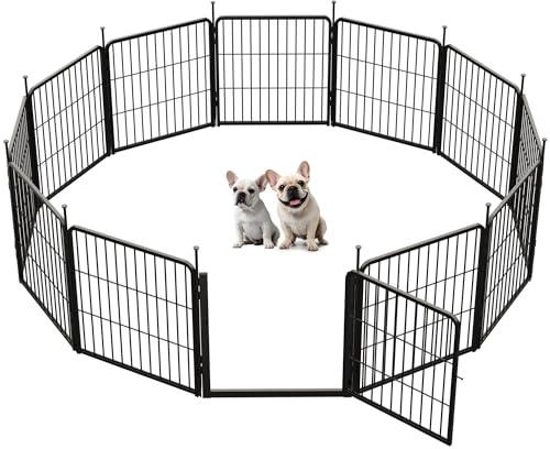 SunsGrove 12-teilig Welpenlaufstall 60cm Hoch, Schwerlast Hundestall für drinnen mit 1 Türen, Anti-Rost Hundezaun, Automatische Verriegelung，Pet Playpen for Yard RV Camping, Schwarz