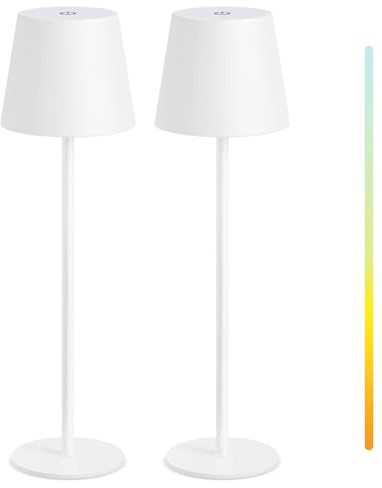 MALUX LED Tischlampe Kabellos 2 Stück Touch Dimmbare 2700K-4000K Metall IP44 Wasserdicht, USB-C Aufladung, 8-15h Akkulaufzeit Tischleuchte für Garten Esstisch Schlafzimmer Balkon Hotel (Weiß)