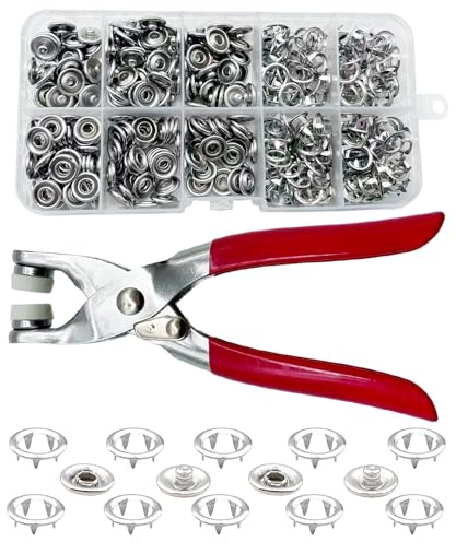 YSDINK Druckknopf Set mit Zange, 9.5mm Hohle Metall Druckknöpfe, Nähfreies Knopf Set für DIY Basteln, Kinderbekleidung, Kleidung, Taschen (Silber, 200)
