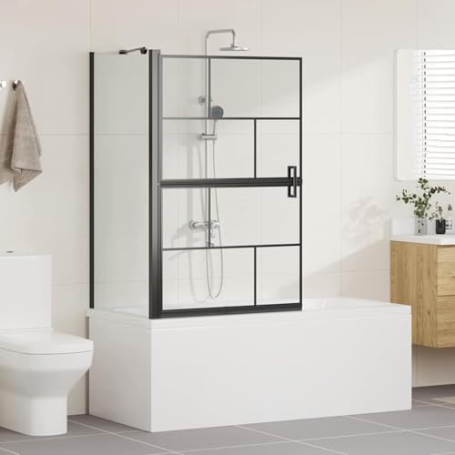 Swpsd Bath Shower Screen Black and Transparent 80 x 67 x 129.5 cm Shower Curtain Model42018556