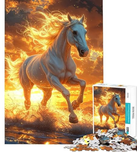 1000-teiliges Puzzle für Teenager Weißes Pferd Sonnenuntergang Puzzle für Erwachsene Familienspiele fördert das Gedächtnis einzigartiges Geburtstagsgeschenk (Größe 38x26cm)