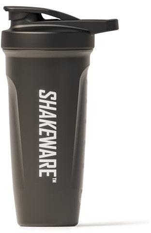 SHAKEWARE Protein Shaker Flasche - 850ml - Snap-Fit-Rührer für klümpchenfreie Shakes - Auslaufsicherer BPA-freier Gym Shaker mit Messskala für Fitness und Alltag - Schwarz