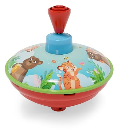 LENA Brummkreisel Tiger und Bär - Spielzeug Kreisel Ø 13 cm mit Tier-Motiv, Made in Europe, Motorik Spielzeug für Kleinkinder ab 18 Monate