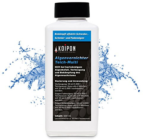 KOIPON Algenvernichter Teich-Multi 0,5L, Gegen Faden-, Schmier- und Schwebealgen im Gartenteich, Vernichtet schnell & wirksam hartnäckige Algen