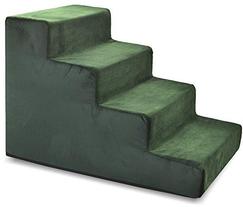 BOUTIQUE ZOO Hundetreppe 40 cm hoch | Katzentreppe Haustiertreppe | 4 Stufen | Hunde Katzen Haustier | für Bett und Auto | Trepp für kleine Hund | Samtstoff | Farbe: Velvet: Grün