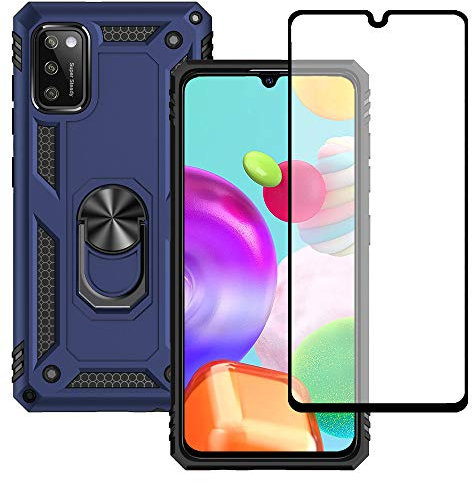 Yiakeng Samsung Galaxy A41 Hülle, Samsung A41 Hülle, Mit Handyhülle Schutzfolie, Stoßfest Schutzhülle Mit Ring Standfunktion Case Cover für Samsung Galaxy A41 (Blau)