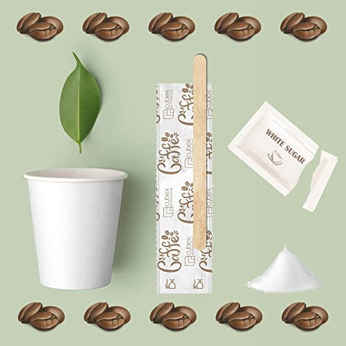 cubex professional Kit Caffè 450 Pezzi Formato da 150 Bicchierini in Cartoncino riciclabili da 75 ml, 150 Bustine di Zucchero e 150 Palettine in Legno 9 cm