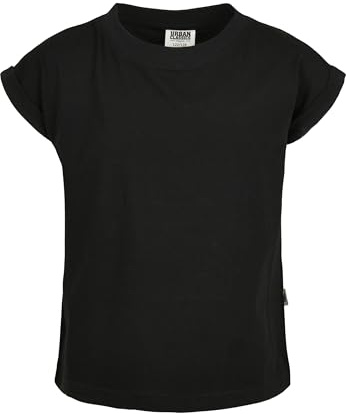 Urban Classics Mädchen Organic Extended Shoulder Tee – Lockeres T-Shirt im Loose Fit aus Bio-Baumwolle, kurzärmelig, Basic Sommer Shirt für Freizeit & Alltag,Schwarz,158-164