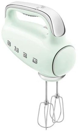 Smeg HMF01PGUK Hand Mixer with Turbo Function, 3 Attachments, LED Display, Retro 50's Style, 250W, Pastel Green