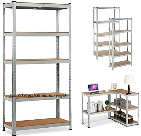 Rigogo 200x100x50CM Schwerlastregal Steckregal Werkstattregal mit 5 Verstellbare Ablagen, bis 875 kg Belastbar für Garage, Werkstatt, Speisekammer - Verzinkt